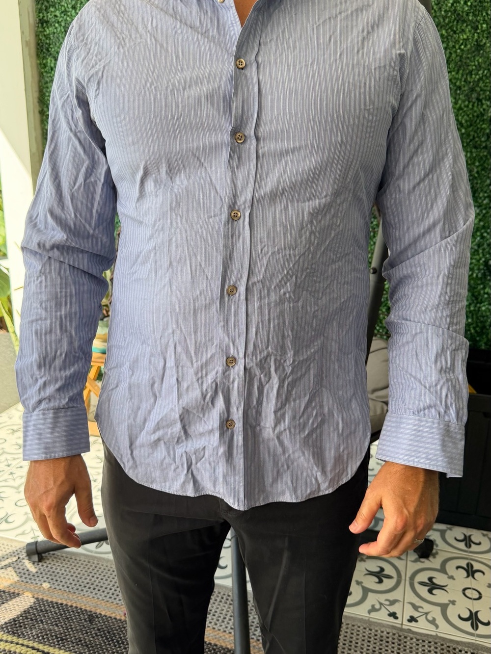 Vintage Emporio Armani Light Blue Pinstripe Button-Down Shirt